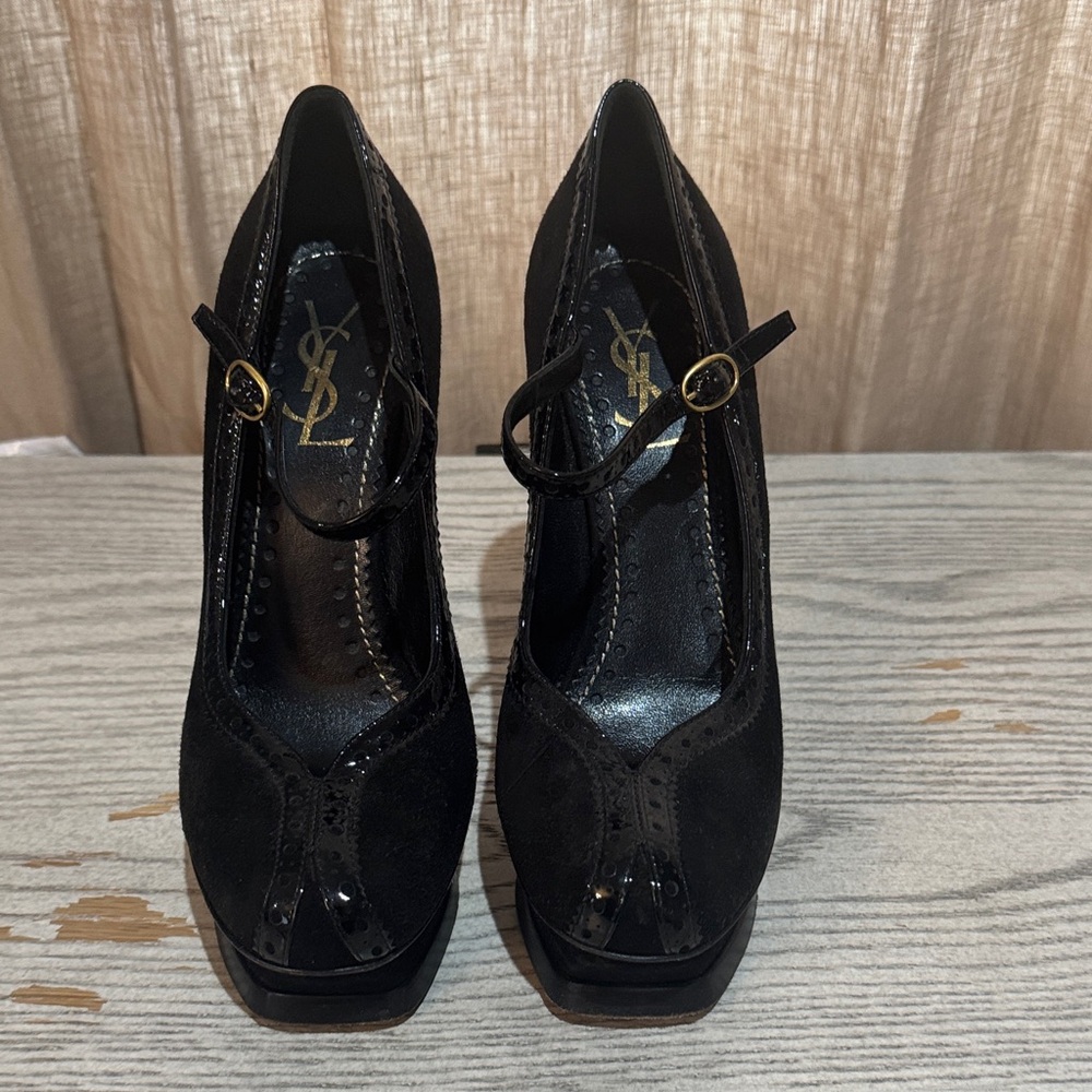 Saint Laurent Black Suede Mary Jane Pumps